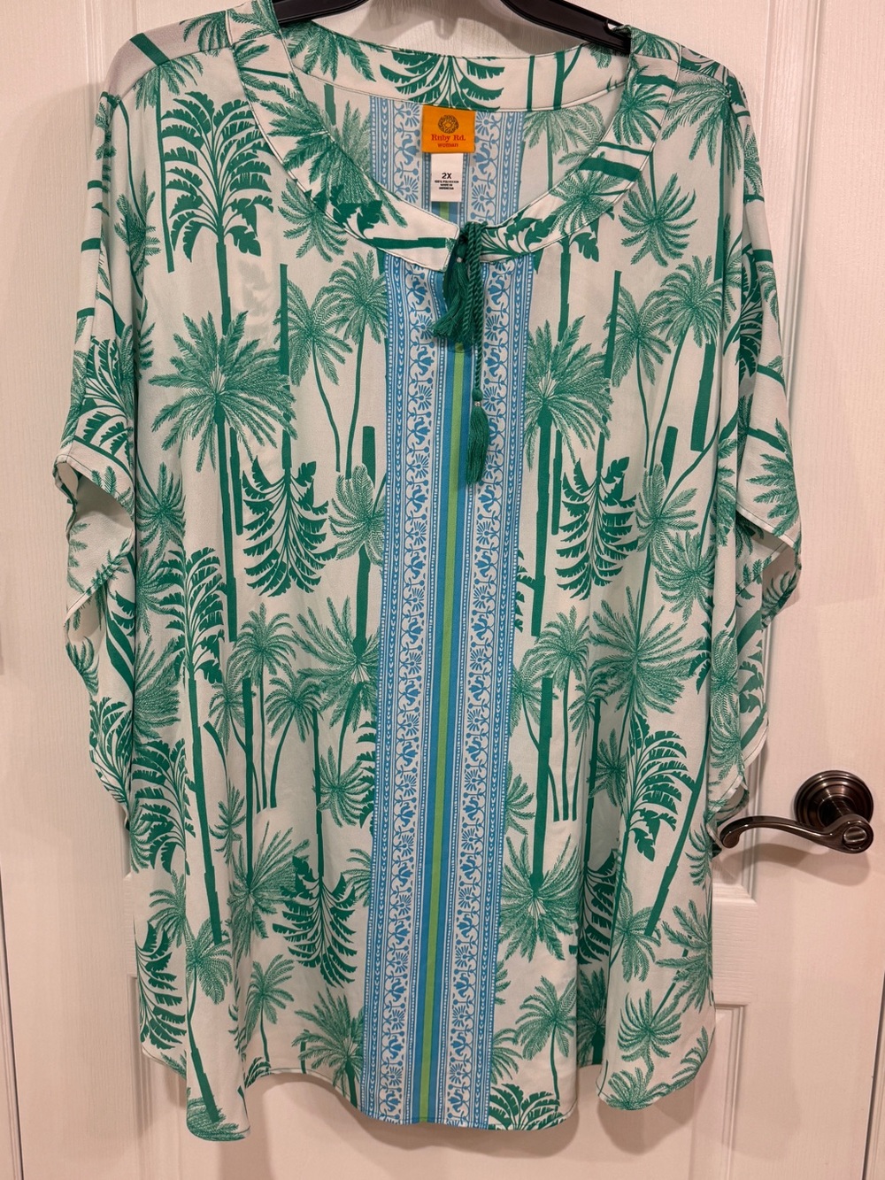 Ruby Rd. Green and Blue Palm Print Tunic